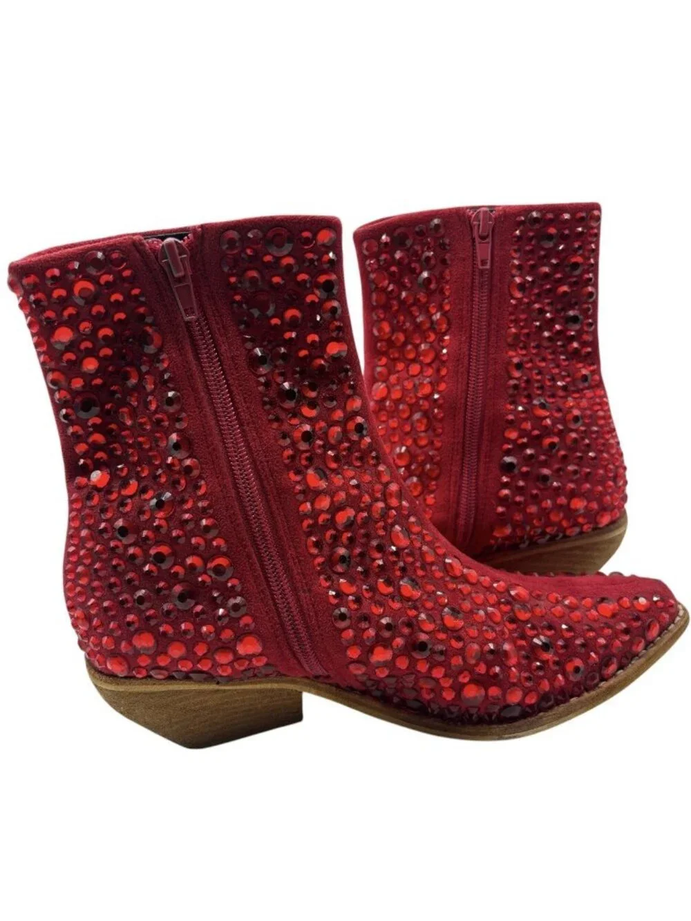 FREE PEOPLE x JEFFREY CAMPBELL Boots Women’s 7.5 M Heels Red Rhinestone Studded